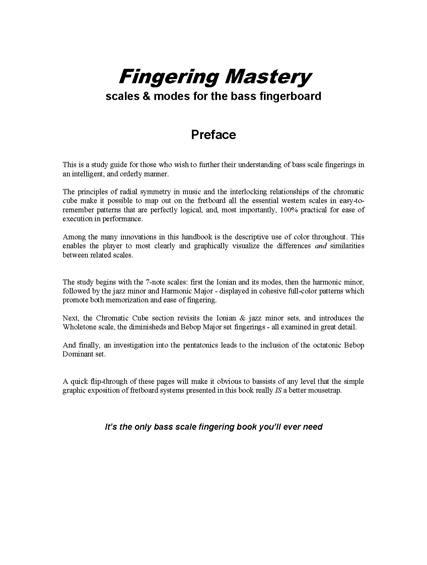 FINGERING MASTERY scales & modes for the bass fingerboard - Preface 2012