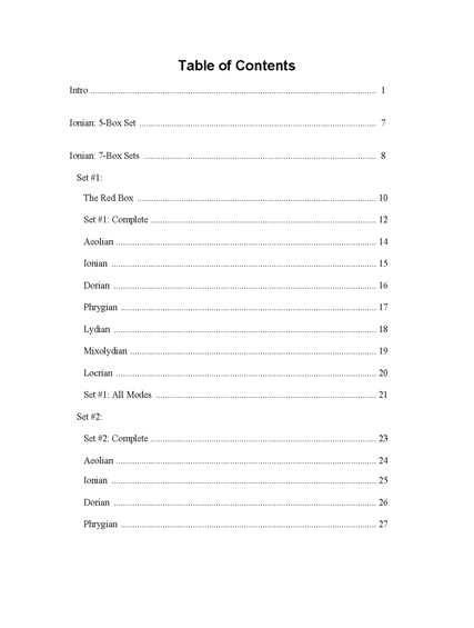 FINGERING MASTERY scales & modes for the bass fingerboard - Table of Contents pg 1 2012